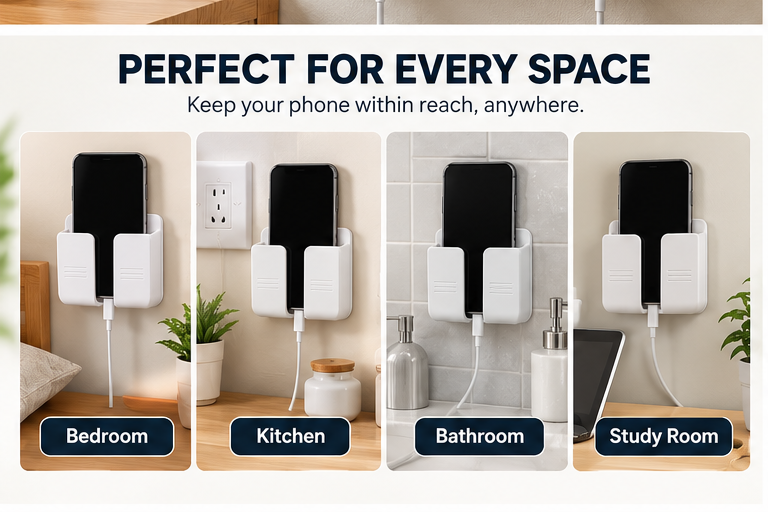 Wall Mounted Mobile Holder for Charging – Pack of 2 | Self-Adhesive Phone Stand