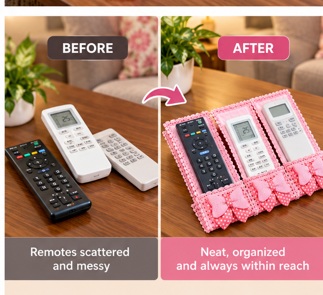 Decorative Remote Control Holder – 3 Pocket Organizer
