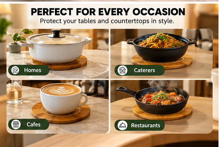 Premium Bamboo Coaster Set of 4 – Heat Resistant Wooden Pot Stand | Eco-Friendly Table Protector