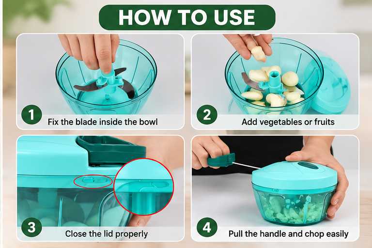 450ml Manual Vegetable Chopper with Stainless Steel Blades | Pull-Cord Kitchen Chopper