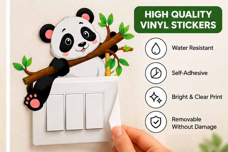 Cute Panda Switch Board Stickers – Set of 9 | Decorative Self-Adhesive Wall Stickers