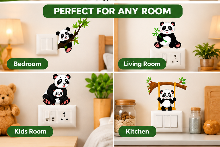 Cute Panda Switch Board Stickers – Set of 9 | Decorative Self-Adhesive Wall Stickers