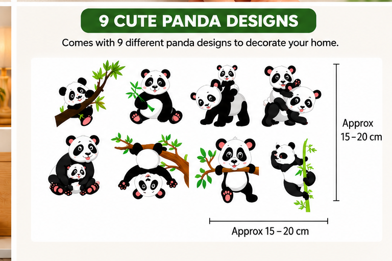 Cute Panda Switch Board Stickers – Set of 9 | Decorative Self-Adhesive Wall Stickers