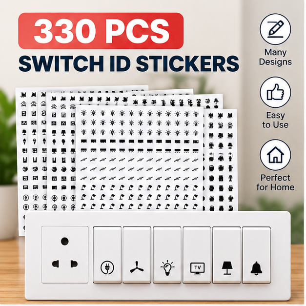 330 PCS Switch Board Stickers – Self-Adhesive Switch ID Labels for Fan, Light, TV, AC & More