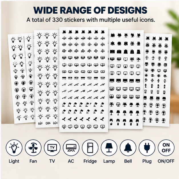 330 PCS Switch Board Stickers – Self-Adhesive Switch ID Labels for Fan, Light, TV, AC & More